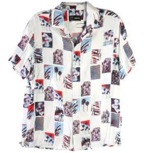 Original Use Mens Size M Short Sleeve Button Down Shirt Tropical Print White